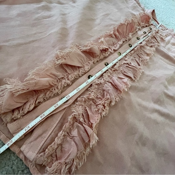 Ruffled Placket Shirt Button Down Linen Blend Peach M - Picture 8 of 10